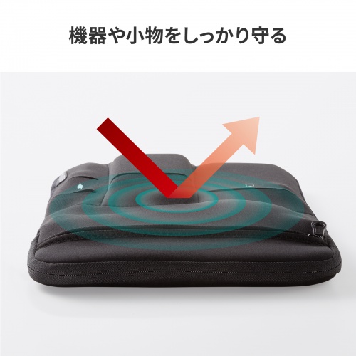 クッション素材による保護を示すメーカー説明図。落下試験の実測結果ではない。