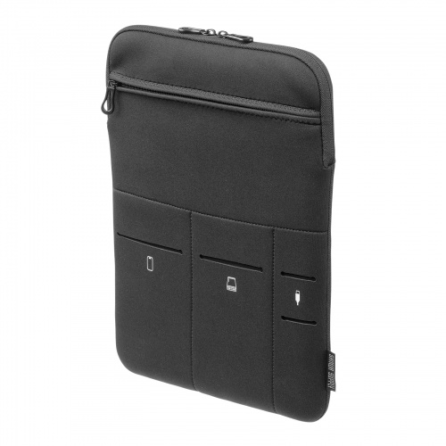 IN-WETAP14BKのブラック本体。縦型のPC収納部と外側ポケットのメーカー製品画像。