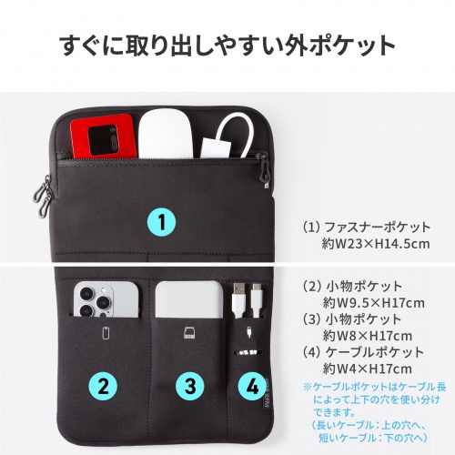 上段約23×14.5cm、下段の幅約9.5・8・4cmと高さ約17cmを示すメーカー図。