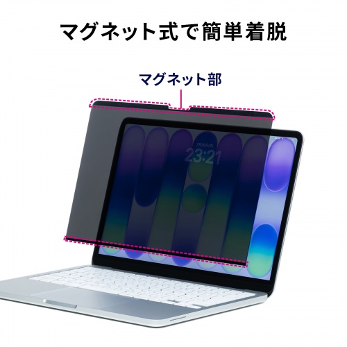 上下のマグネット部を示すメーカーの着脱説明画像。