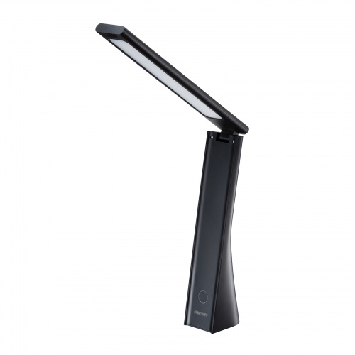 LED-DESK5BKのメーカー写真。USB充電式でセードを折りたためます。