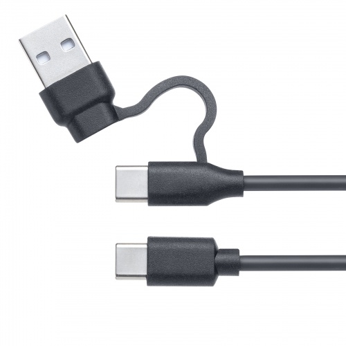 付属ケーブルのUSB-C端子と、USB-A変換アダプタ。