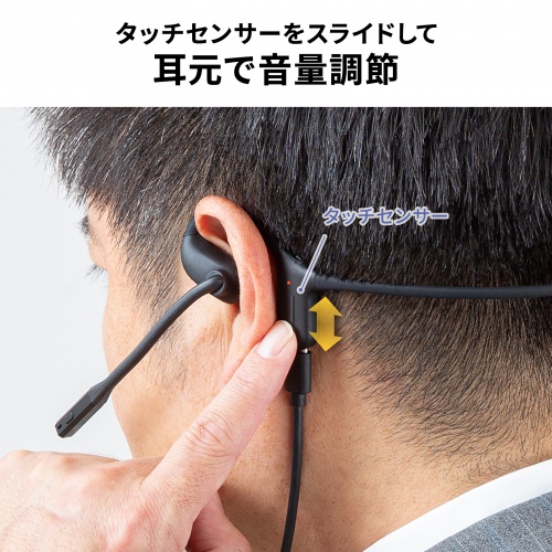 タッチセンサーをスライドして音量調節するメーカー図。