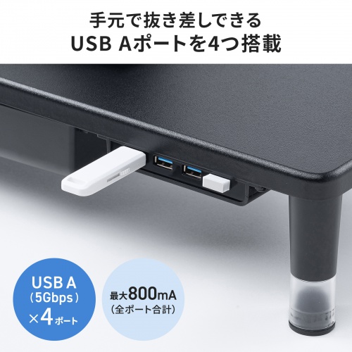 4つのUSB-A端子と全ポート合計800mAのメーカー図。