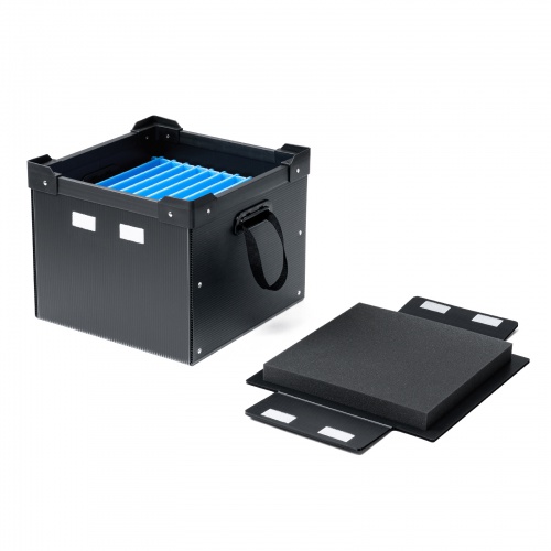 PD-BOX5BK本体と蓋のメーカー商品画像。収納するPCは付属しない。