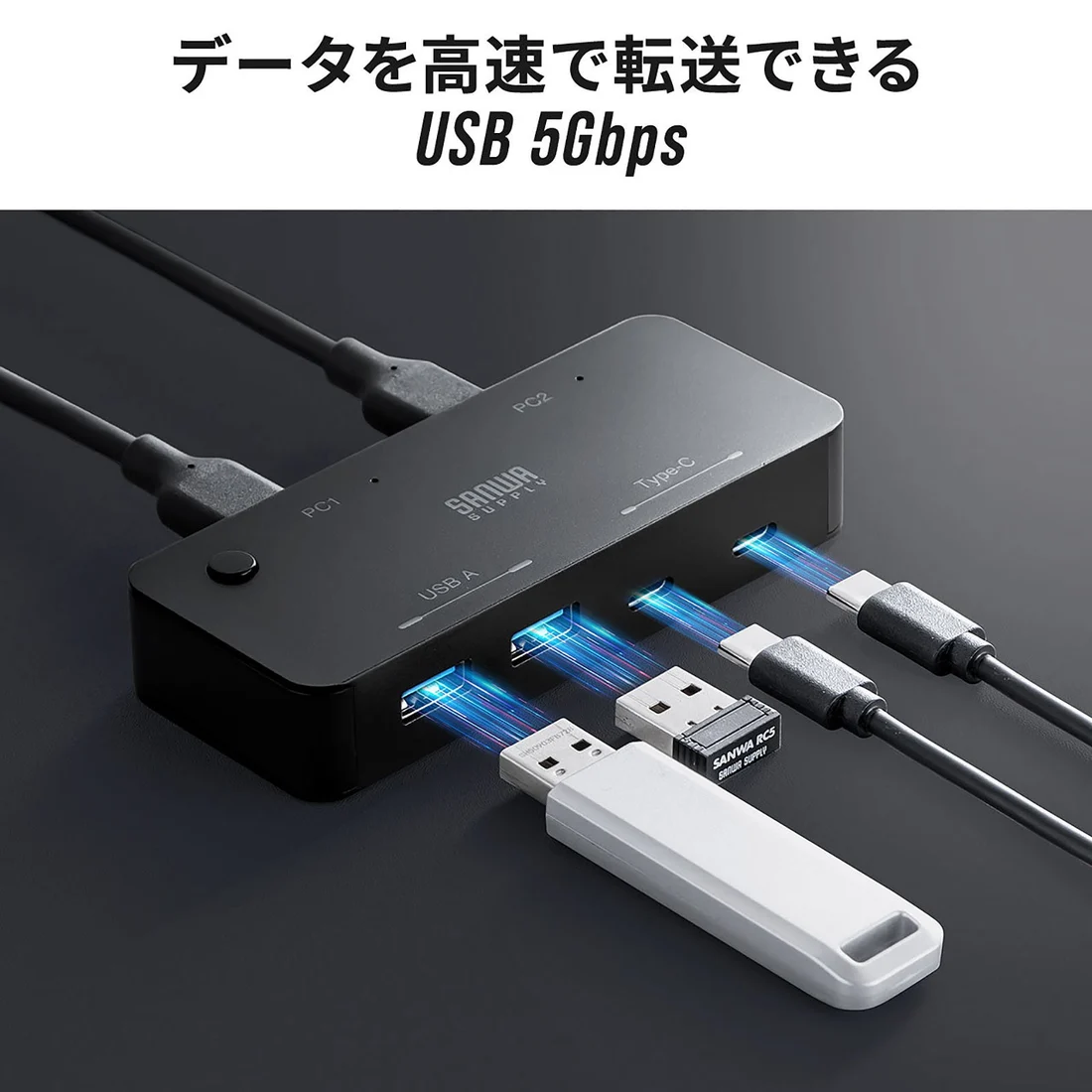 メーカーが示すUSB 5Gbps対応。接続するPC・ケーブル・周辺機器にも条件があります。