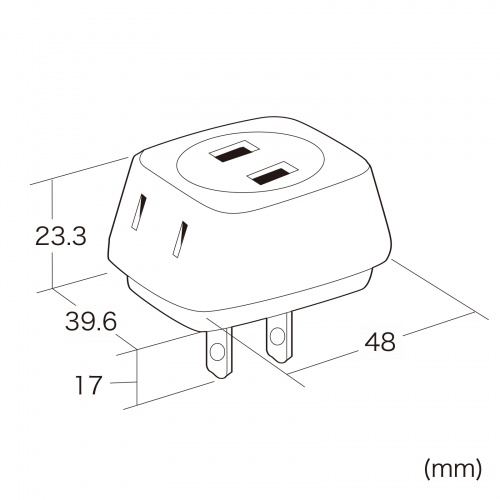 メーカー寸法図。幅48・奥行39.6・高さ23.3mm。