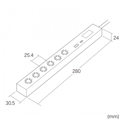 メーカー寸法図。長手方向280mm、幅30.5mm・厚さ24mmの表記。