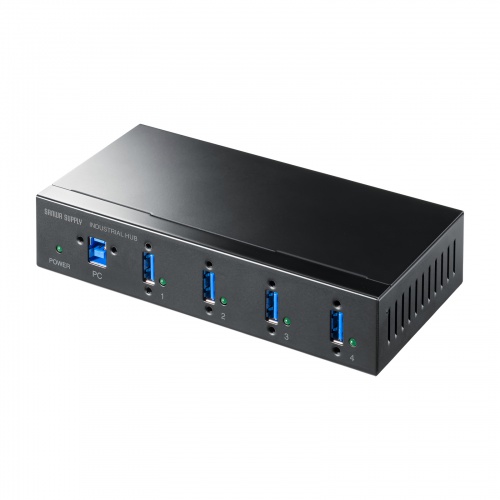 USB-3HFA04Tの本体。周辺機器用のUSB-Aを4ポート備える産業用ハブです。
