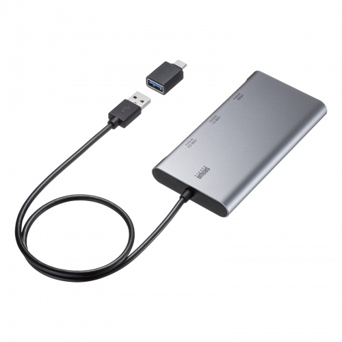 本体背面とUSB-A側の配線を示すメーカー写真。