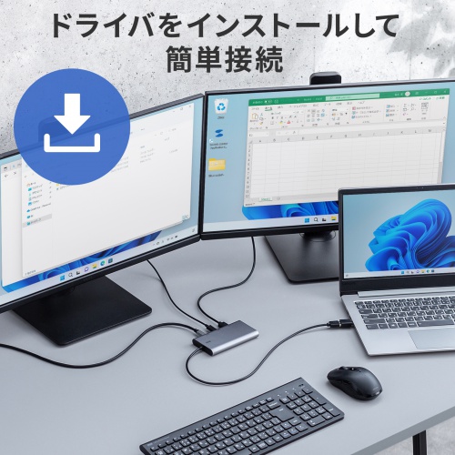 PC側ドライバーの導入を示すメーカー説明画像。