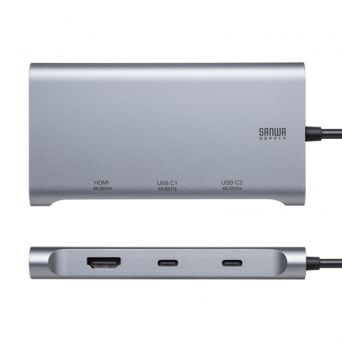 HDMI出力1口とUSB-C映像出力2口のメーカー接写写真。