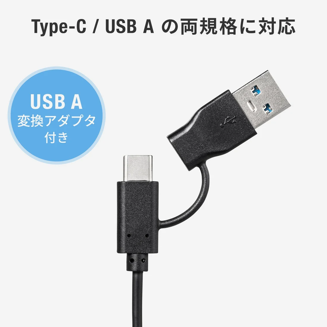 USB Type-CとUSB-A変換アダプタの公式説明画像。PCのUSB音声接続用です。