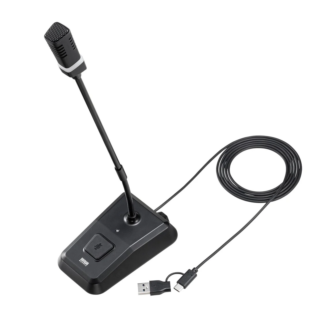 MM-MCTC02NCのメーカー商品写真。スタンド、USBケーブルとUSB-A変換が写っています。